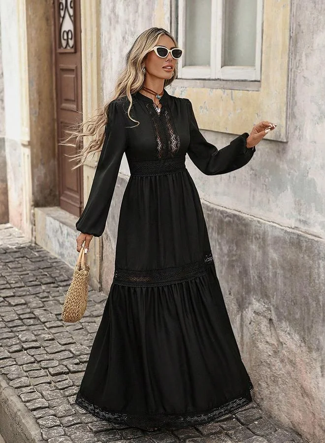 Women's Cut Out V-Neck Long Sleeve Maxi Dress Black