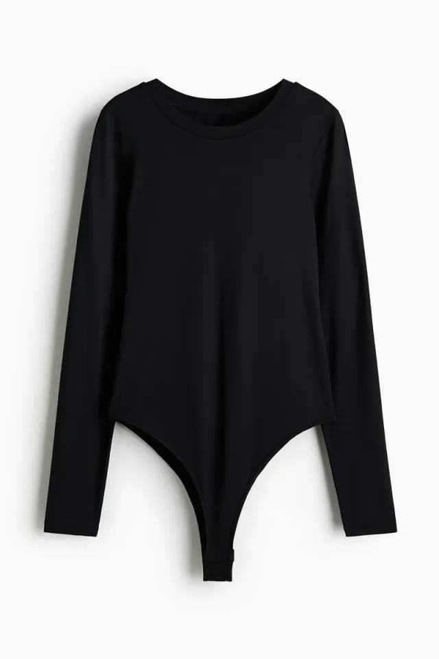 Women's Black Long-Sleeve Microfibre Bodysuit with High Cut and Press-Studs – image 5
