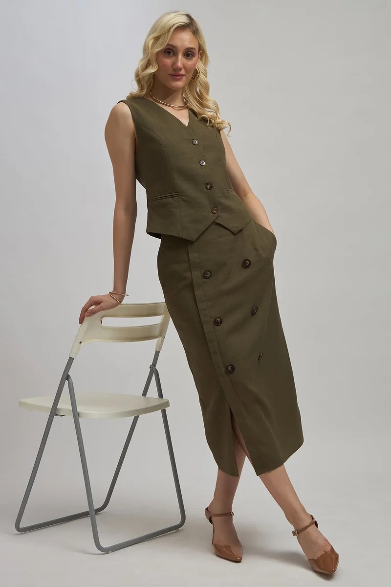 Virgio Saige Button Midi Skirt
