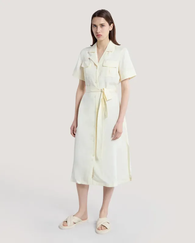 Pale Yellow Cotton Midi Shirt Dress for Women – image 3