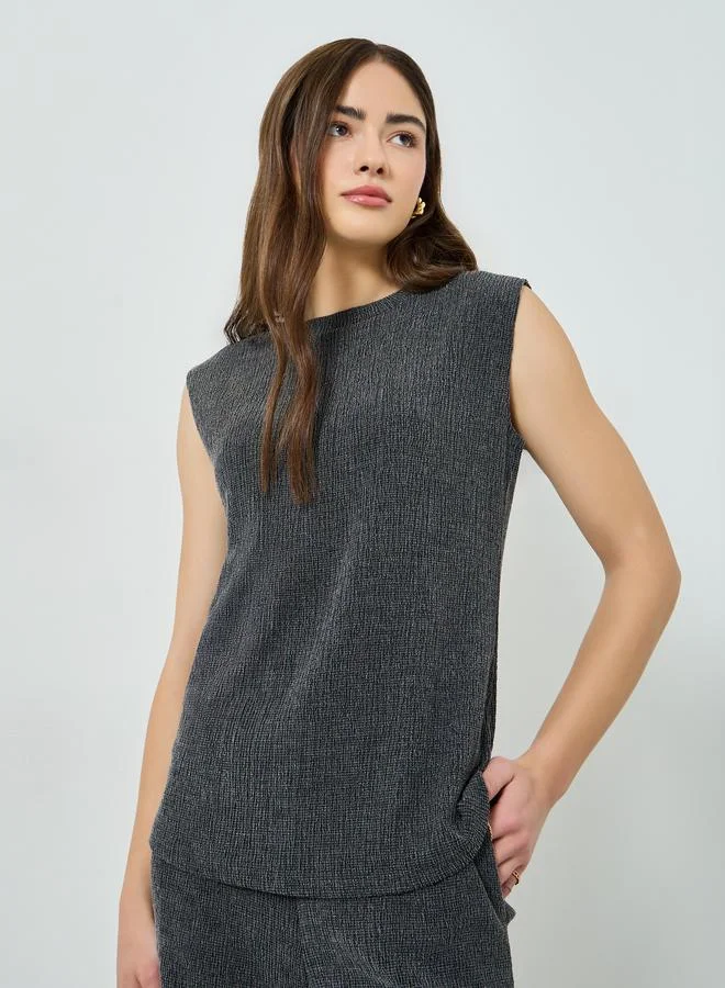 Textured Crepe Knit Top Charcoal