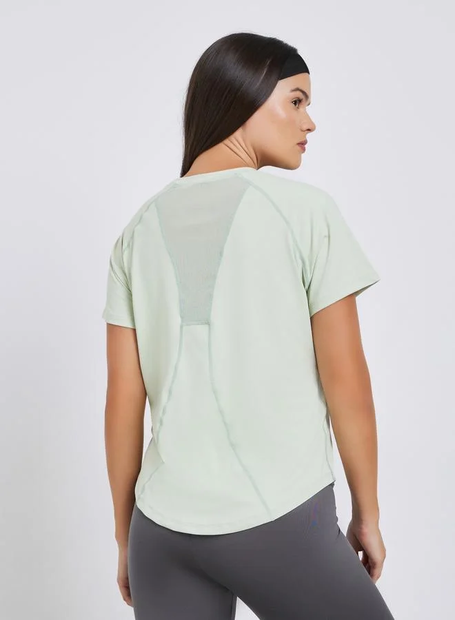 V-Back Mesh Insert Boxy Top Green