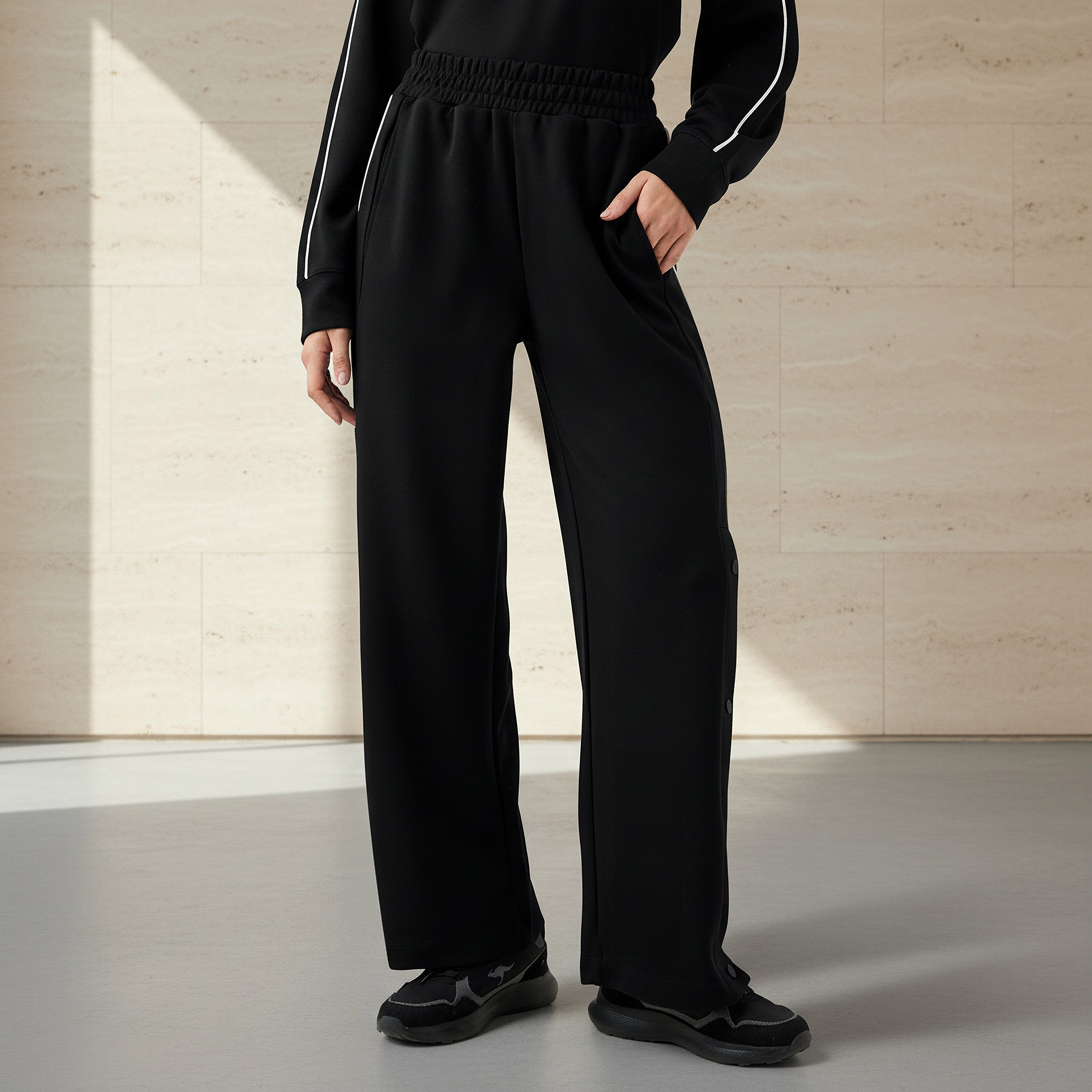 Women Regular Fit Button Detail Joggers Black