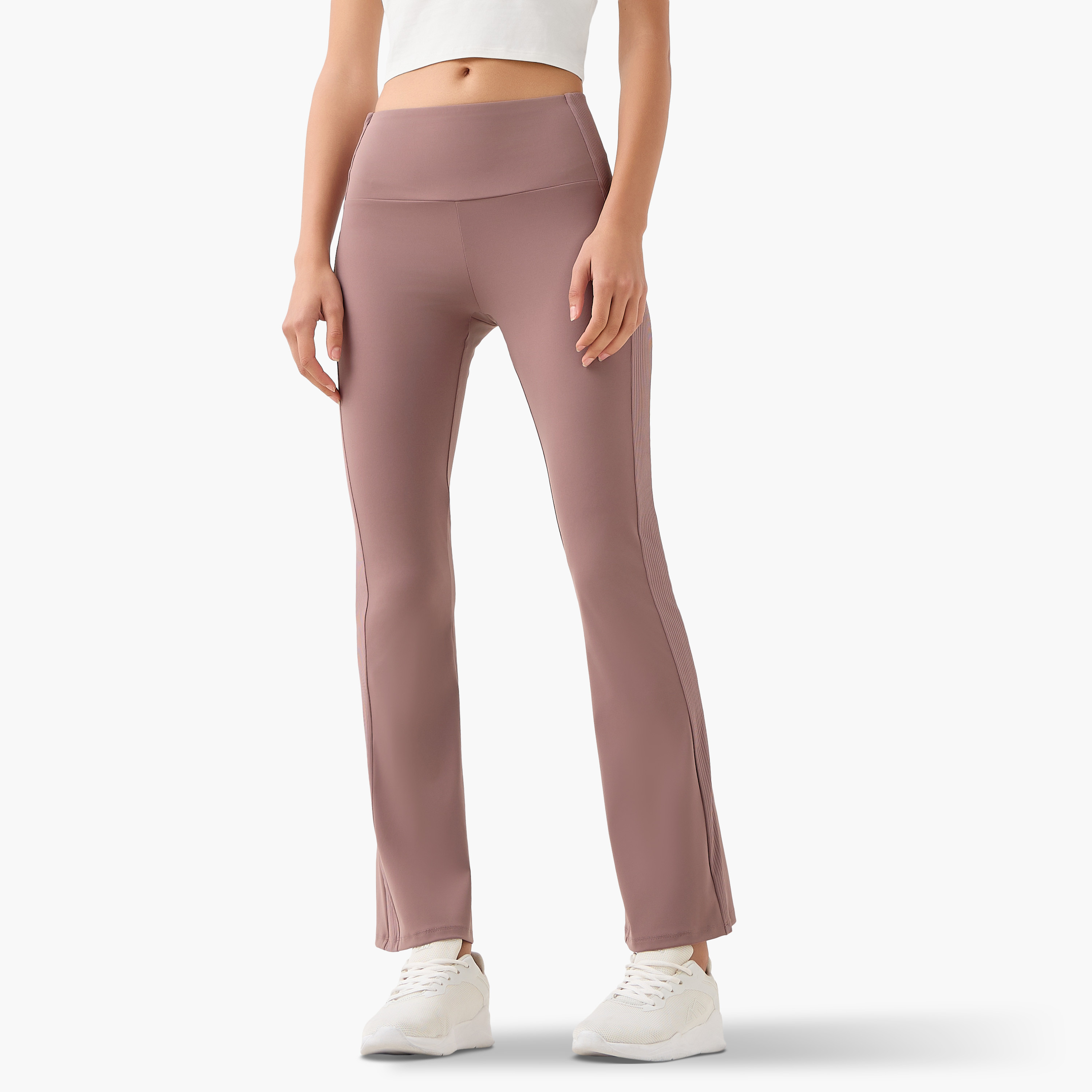 Regular Fit Flared Leggings with Ribbed Panel