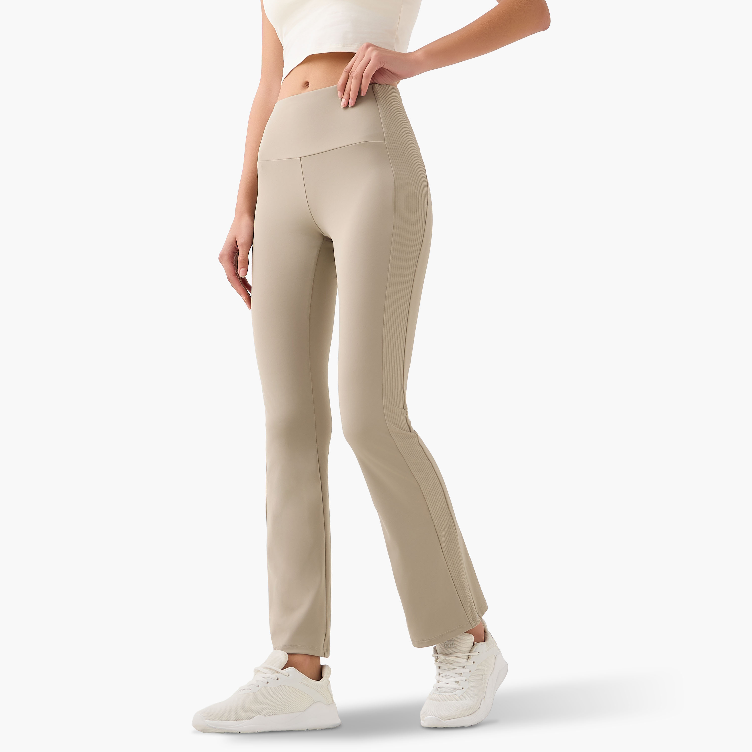 Regular Fit Flared Leggings with Ribbed Panel