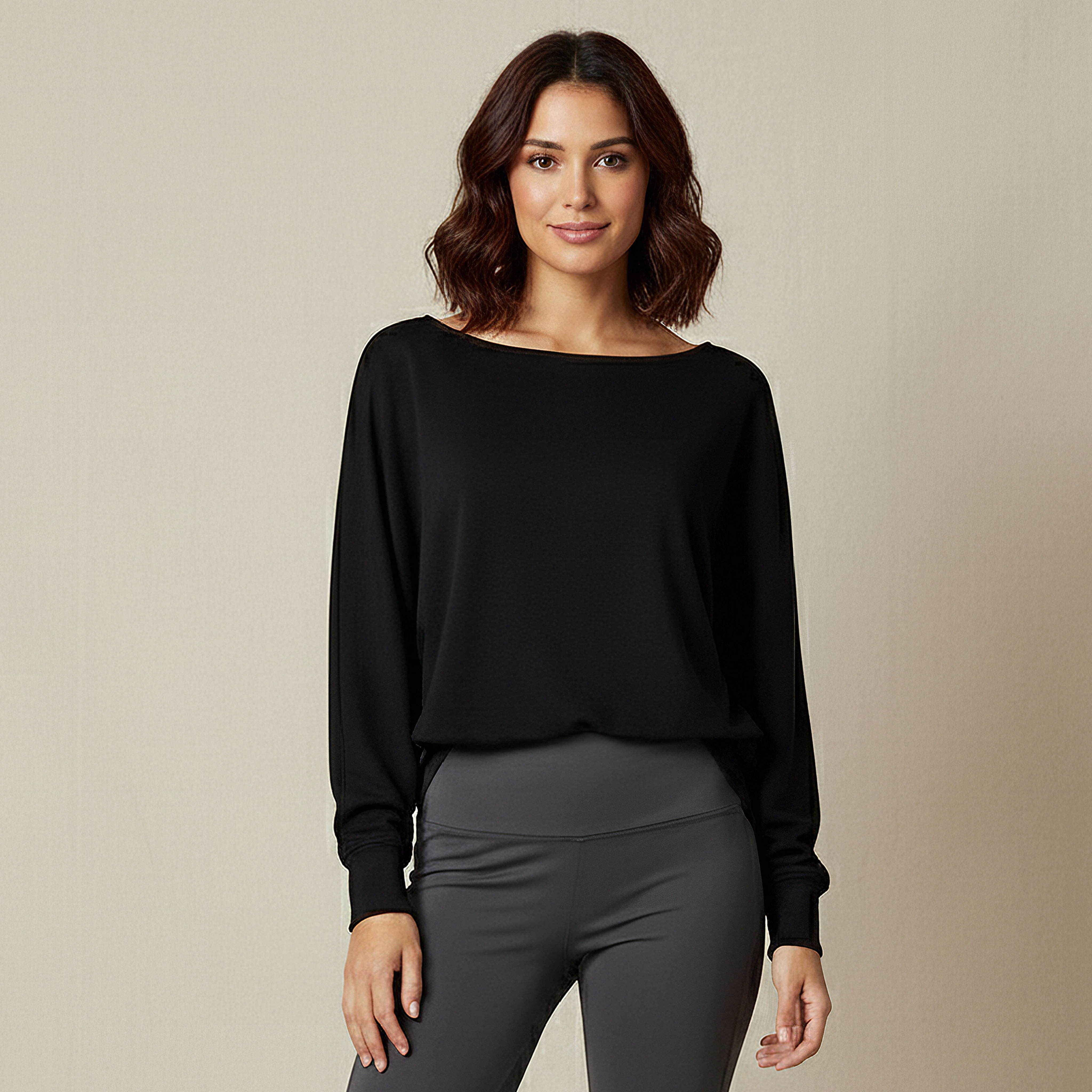 Women Relaxed Fit Boat Neck Sweatshirt Black