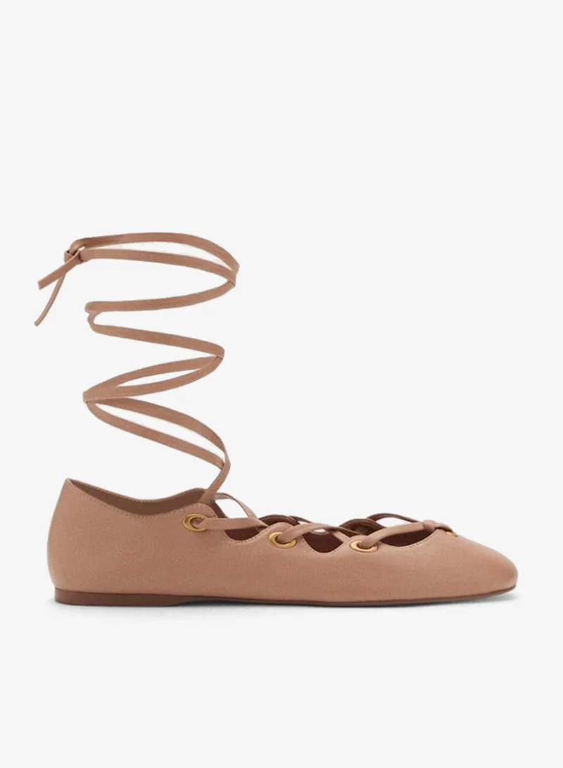 Cross-Strap Leather Ballet Flats Pastel Pink