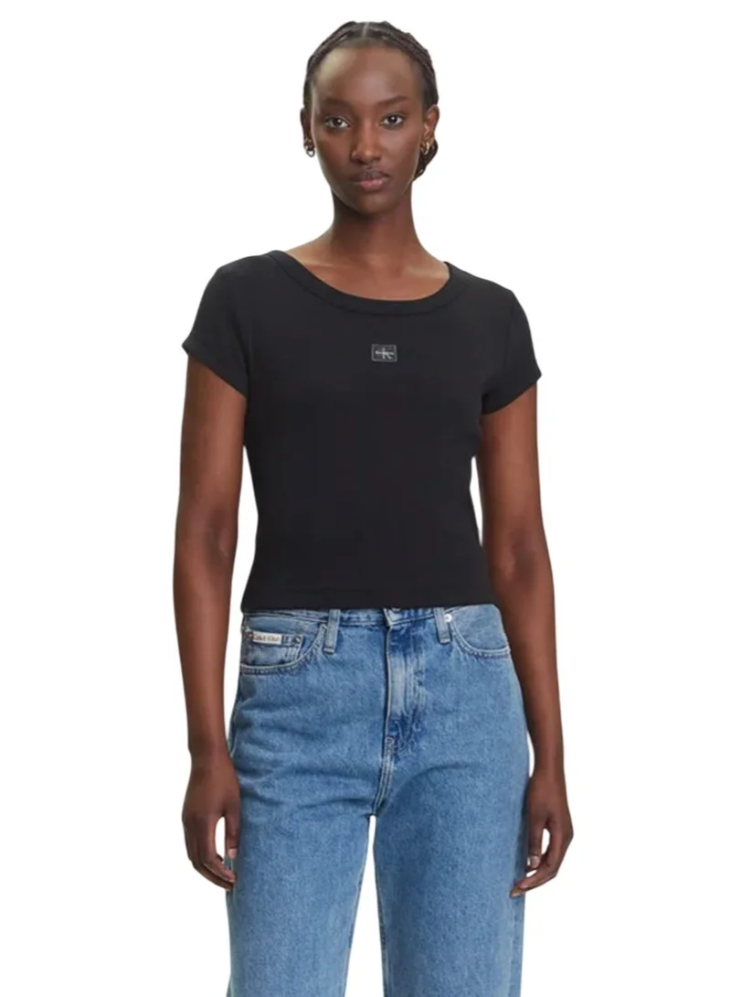 Logo Crop Crew Neck T-Shirt Black