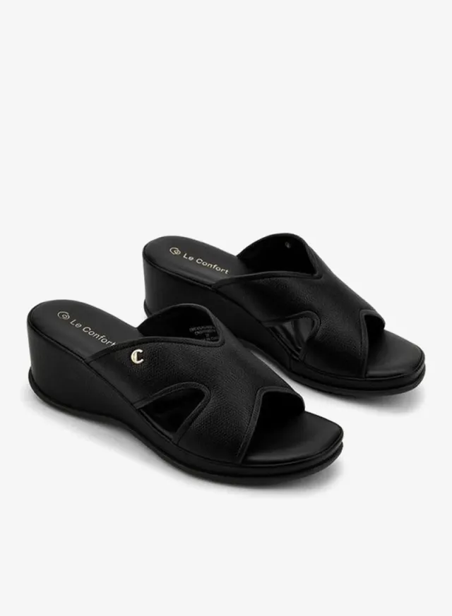 Women's PU Slip-On Sandal with Wedge Heel - Black – image 2