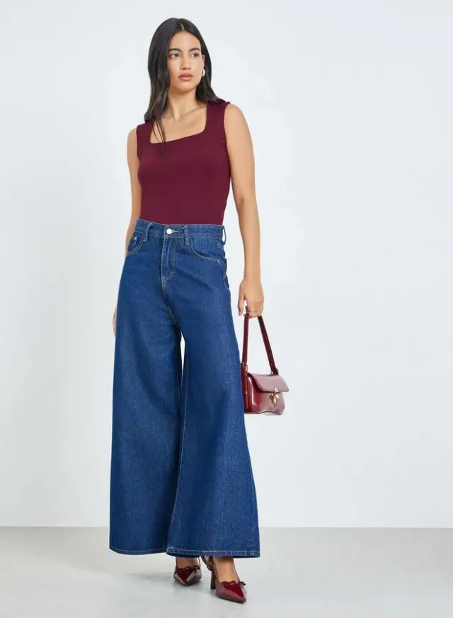 Square Neck Fitted Knit Top Burgundy – image 2