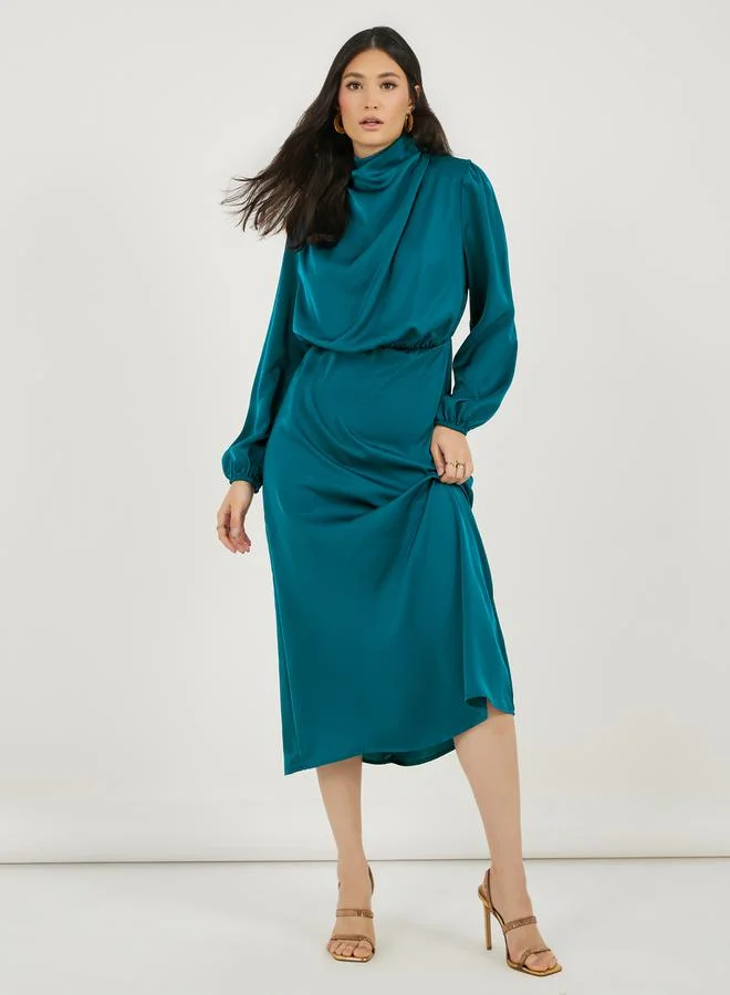 Satin Cowl Neck Dress