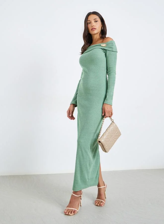 Asymmetric Fold Neck Maxi Dress Mint Green