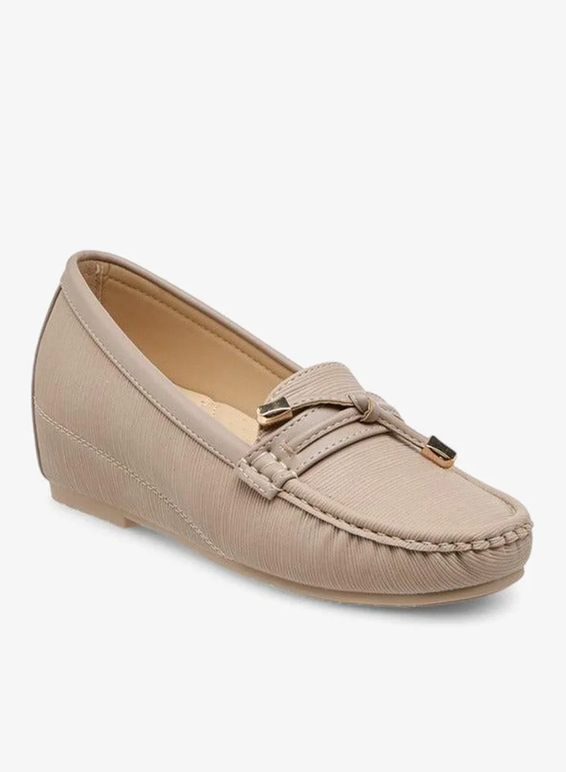 Textured Slip-On Loafers Beige