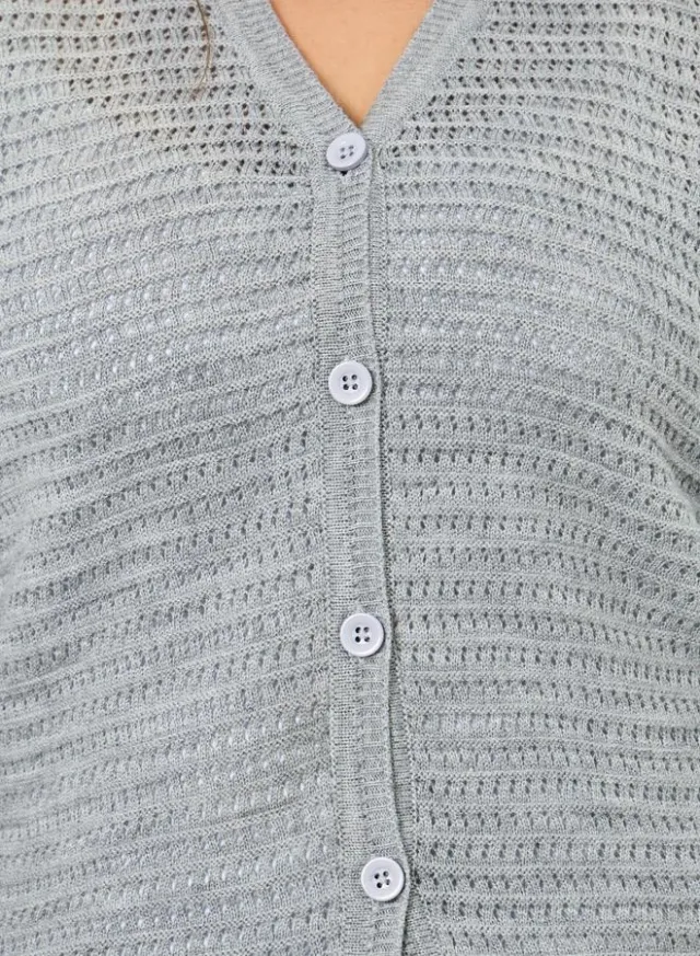 Plus Size Grey Acrylic Knitted Cardigan with Buttons – image 4