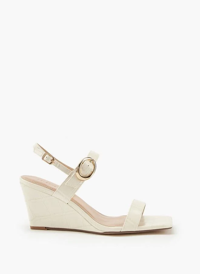 Women's Buckle Wedge Sandals Ivory