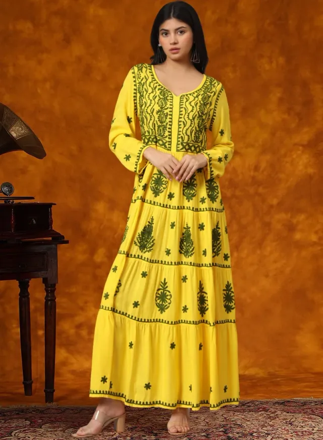 Hand Embroidered Lucknowi Chikankari Rayon Jalabiya-AL3935