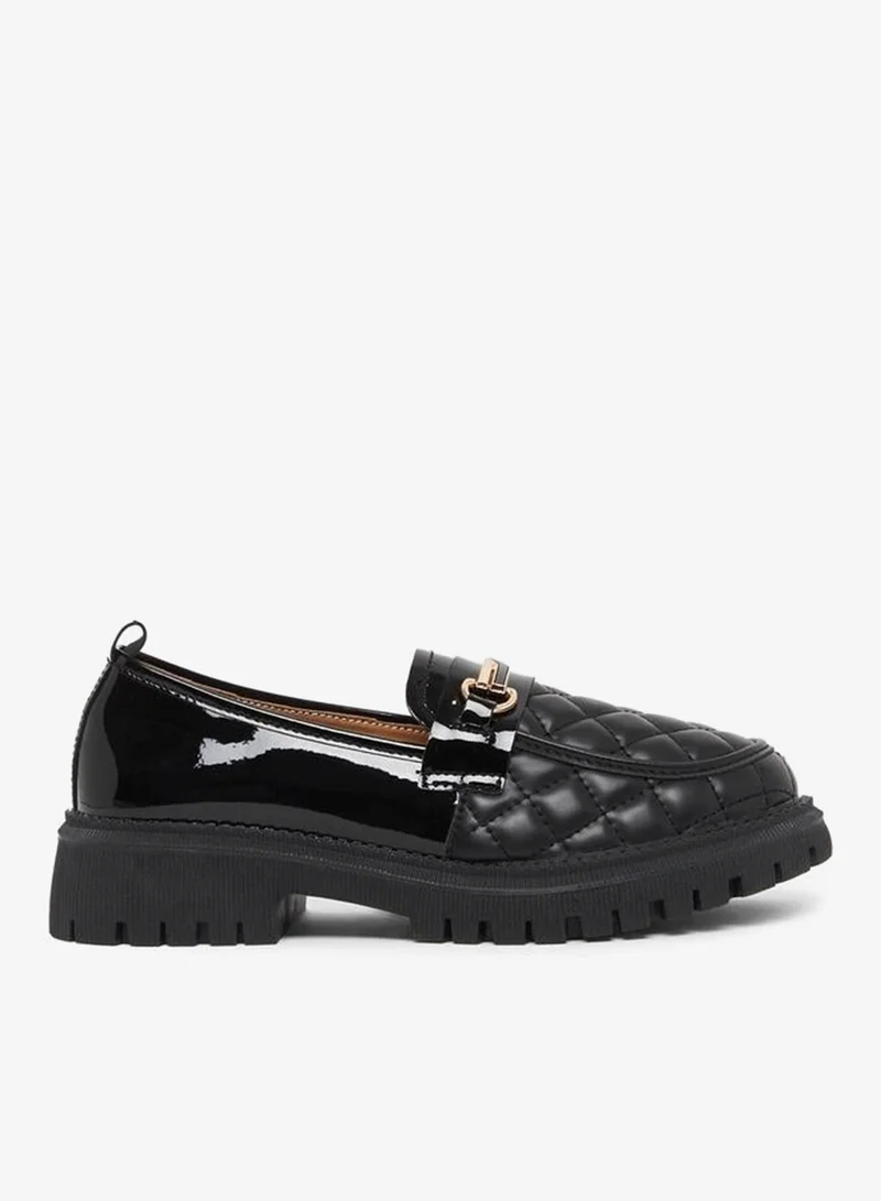 Quilted Block Heel Slip-On Shoes Black