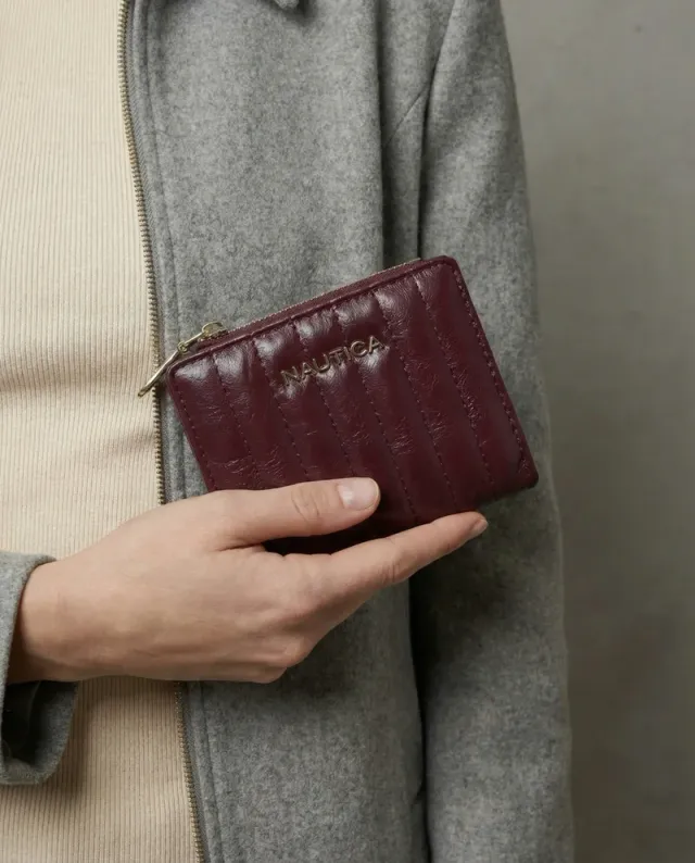 Burgundy PU Bi-Fold Wallet for Women with Press-Stud Closure – image 4