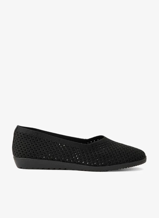 Women's Textured Knit Ballerinas Black