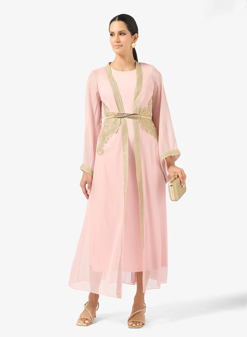 Embroidered Flare Sleeve Dress