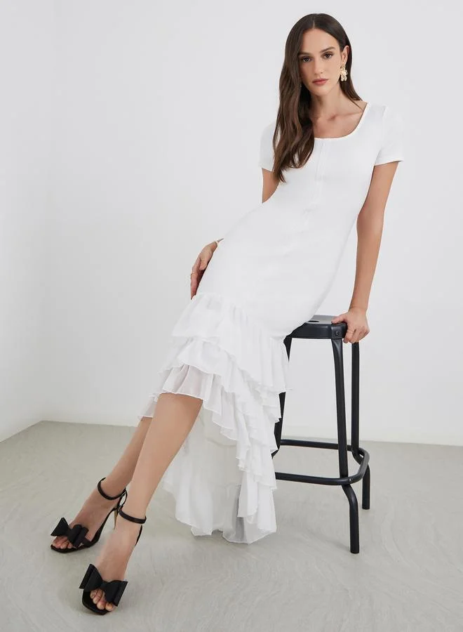 Buckle Strappy Sheath Maxi Dress White