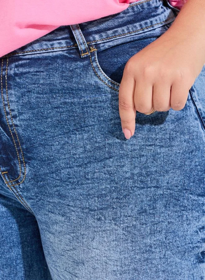 ستايلي بنطلون جينز أرجل واسعة باهت مقاس كبير