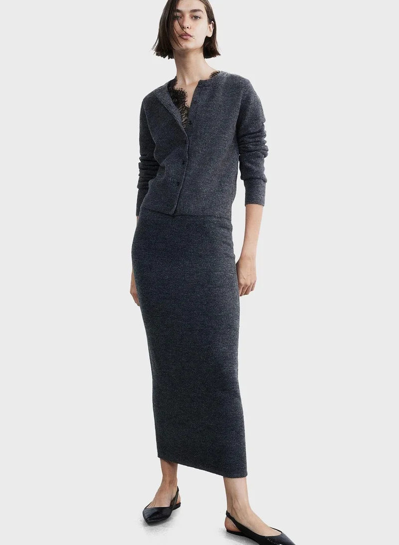 High Waist Knitted Skirt Grey