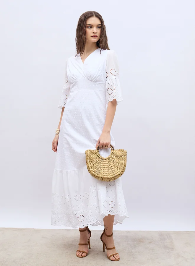 Eyelet Detail Dress White