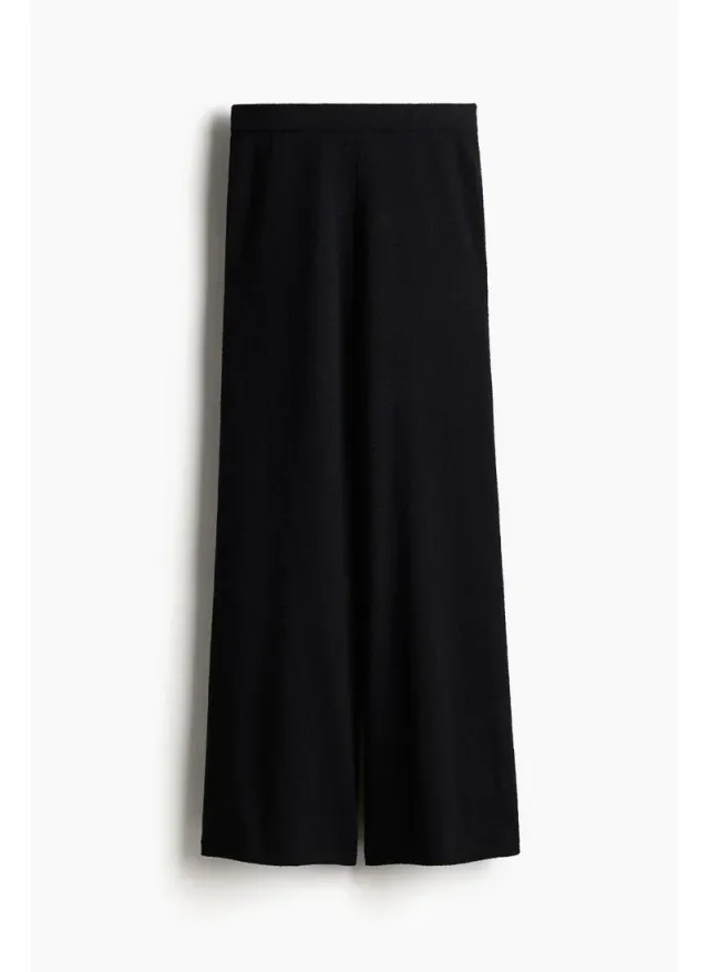 Light Beige Bouclé Knit Wide Leg Trousers - Elastic Waistband – image 3