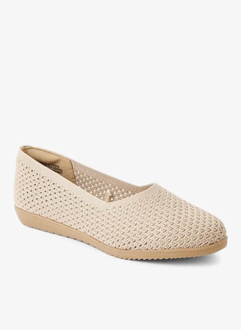 Women's Textured Knit Ballerina Shoes Beige