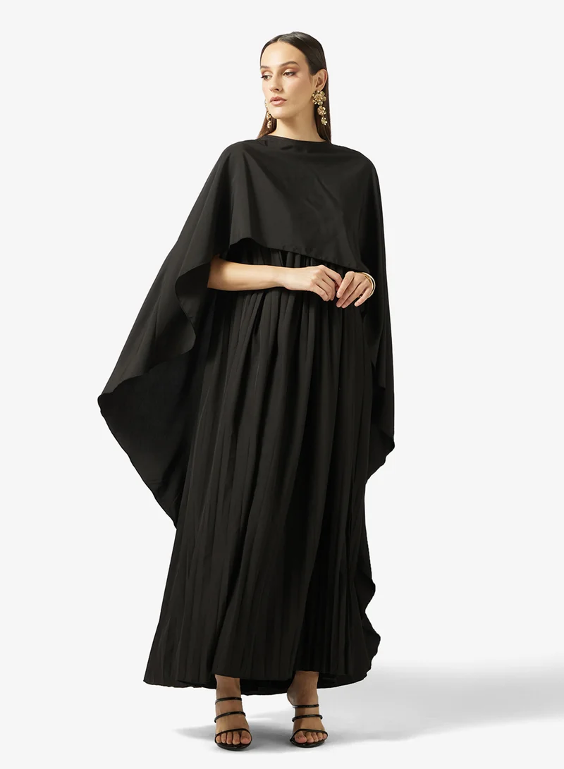 Pleated Cape Sleeve Dress