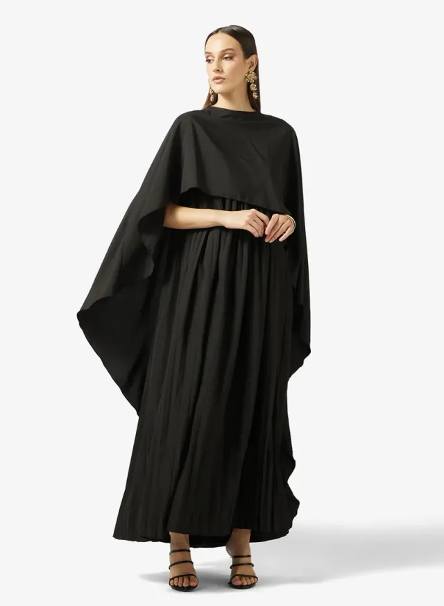 Pleated Cape Sleeve Dress