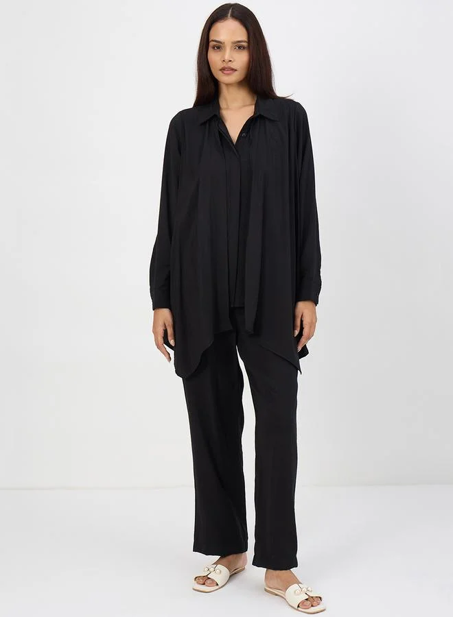 Women's Asymmetric Top and Trousers Co-ord Black