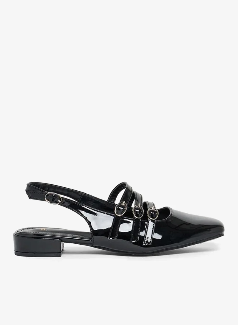 Styli Buckled Strap Patent Casual Shoes Black
