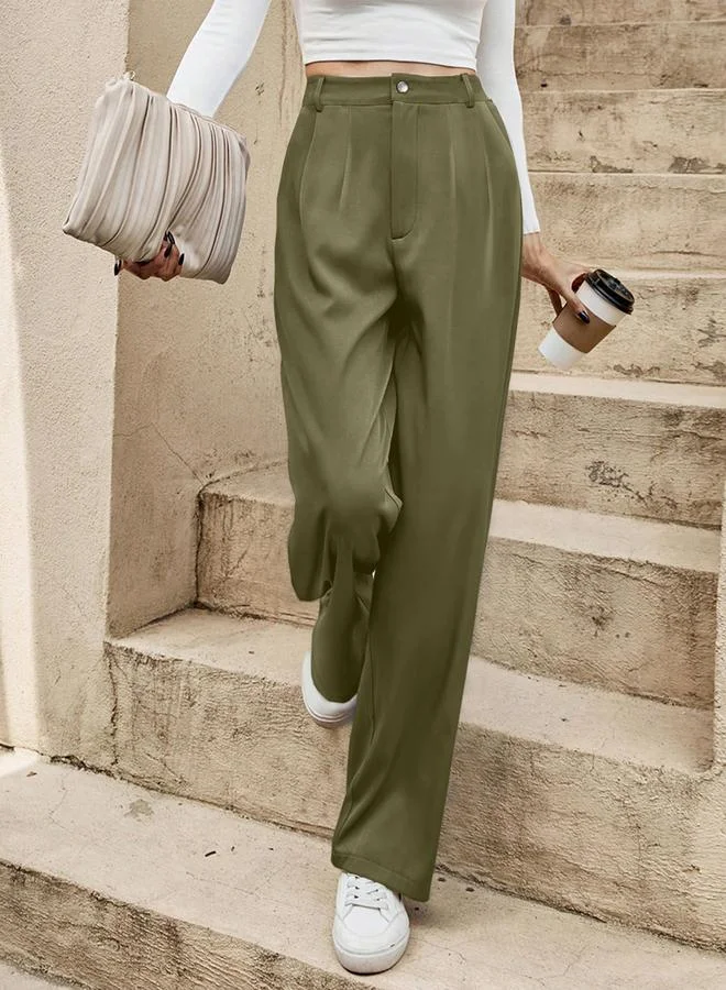 Straight Leg Trousers Dark Green