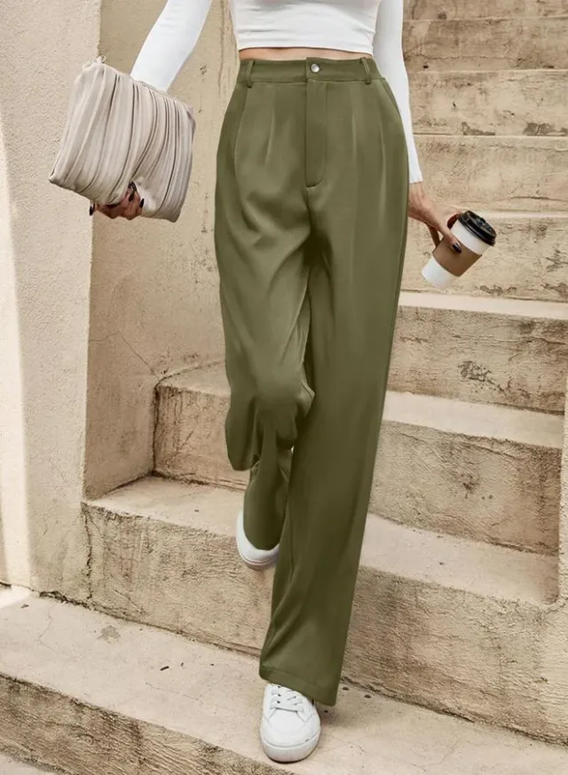 Straight Leg Trousers Dark Green