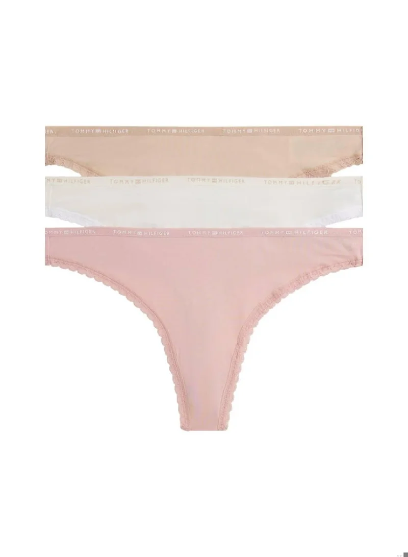 3-Pack Lace Thongs Pale Pink