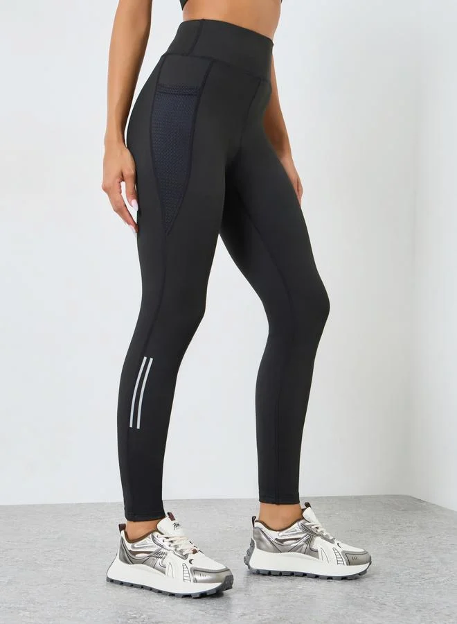 Women's Mesh Pocket Solid Leggings Black