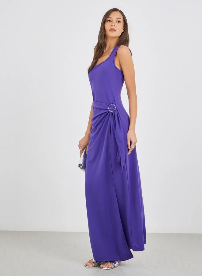 Strappy Sheath Buckle Maxi Dress Bright Violet