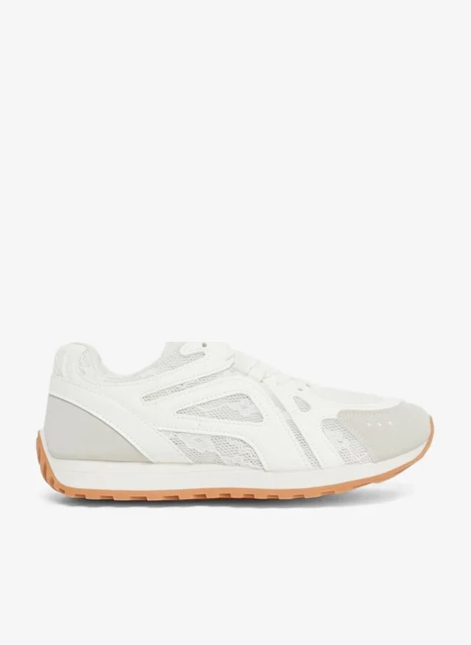 Color Block Lace-Up Sneakers White