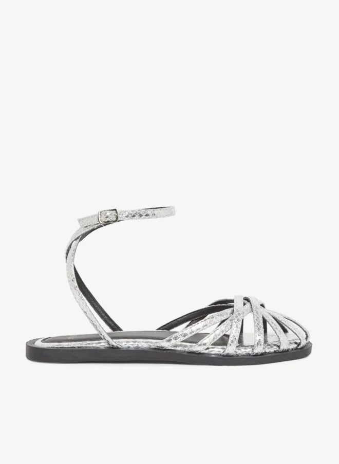 Strappy Flat Sandals Silver