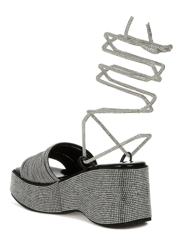 Rhinestone Lace-Up Sandals Rose Gold – image 3