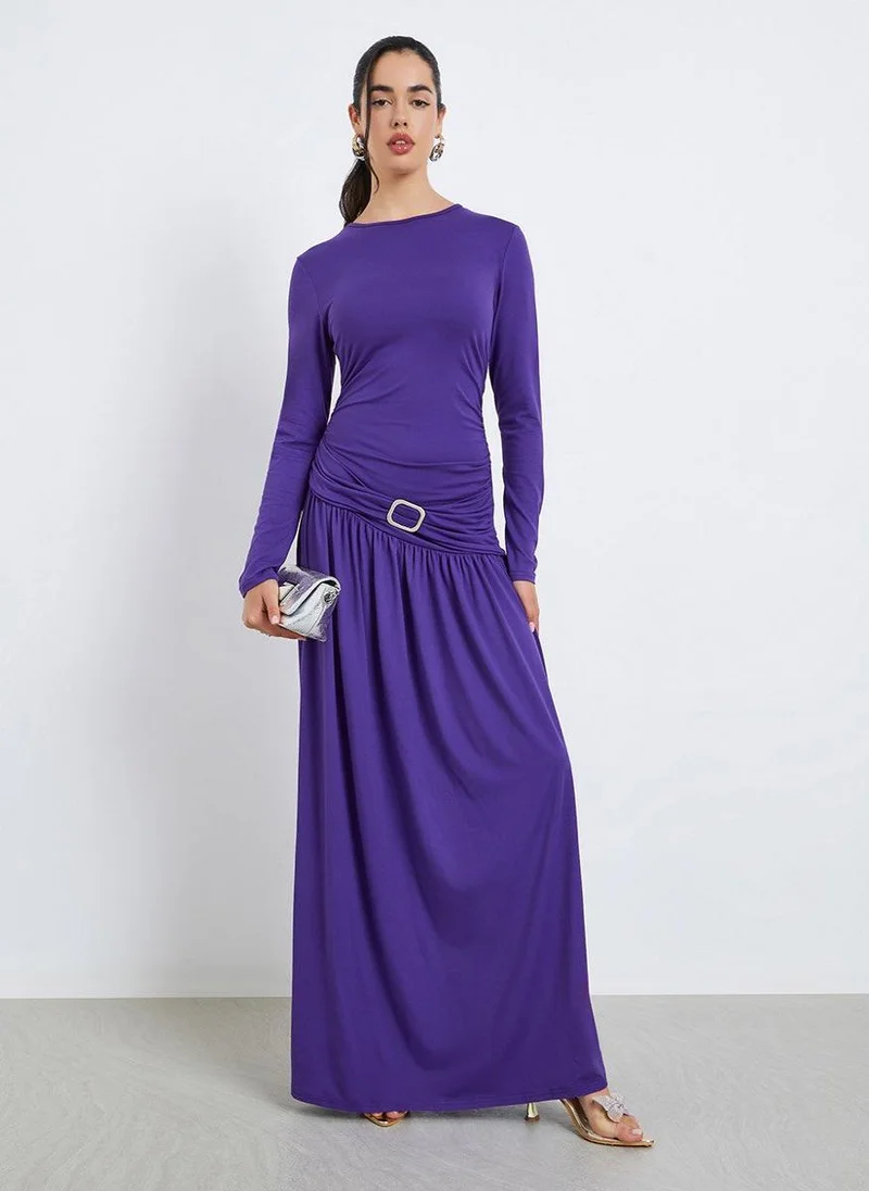 Women's Metal Button Maxi Dress Deep Violet