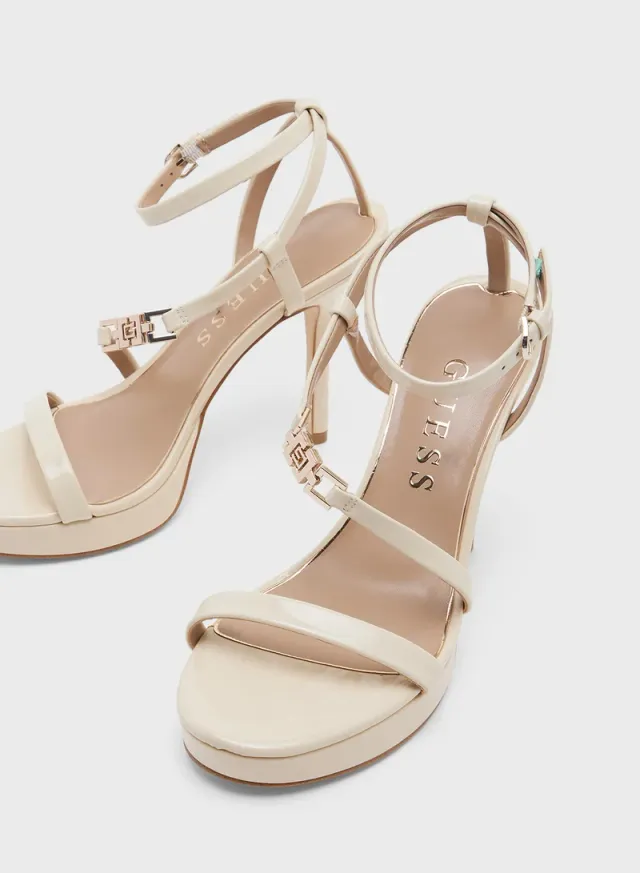 Cream High Heel Sandals with Ankle Straps - Slip On Style – image 4