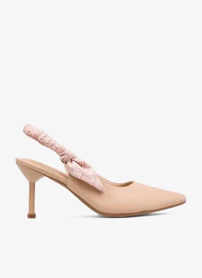 Ruched Stiletto Slingback Shoes Beige