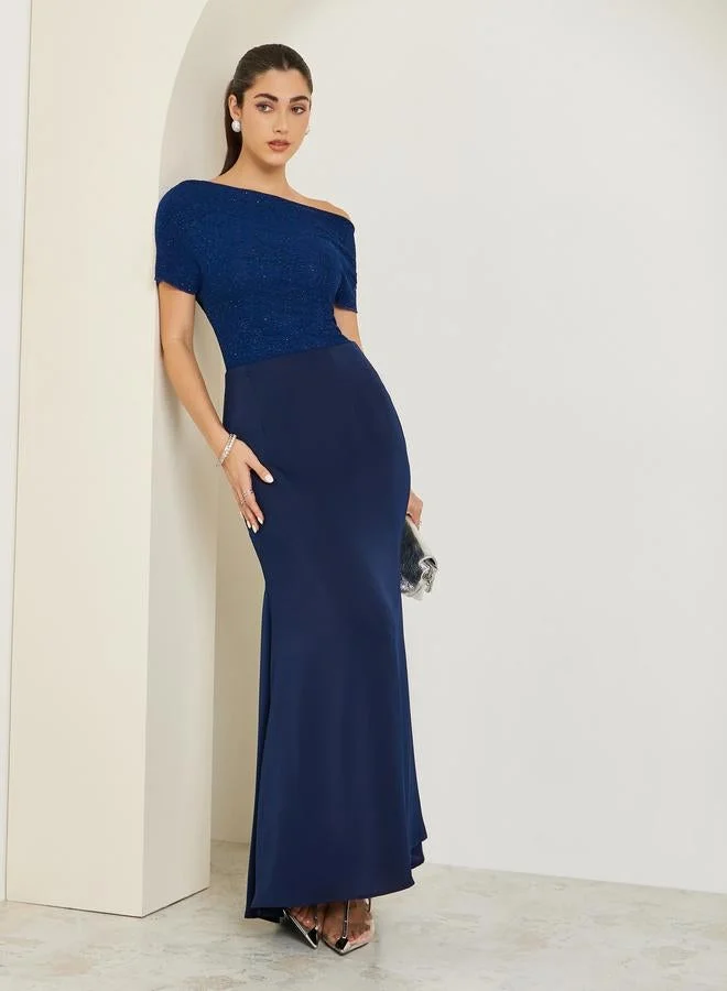 Women's Asymmetric Neck Knit Top Blue