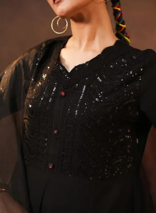 Women's Rayon Embellished 3-Piece Kurta Set - Black – image 5
