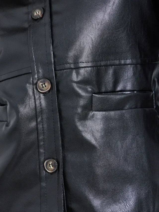 Styli Buttoned Faux Leather Jacket Black – image 4