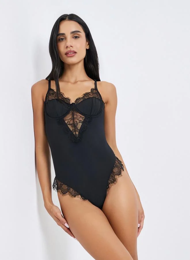 Lace Detail Bust Bodysuit Black