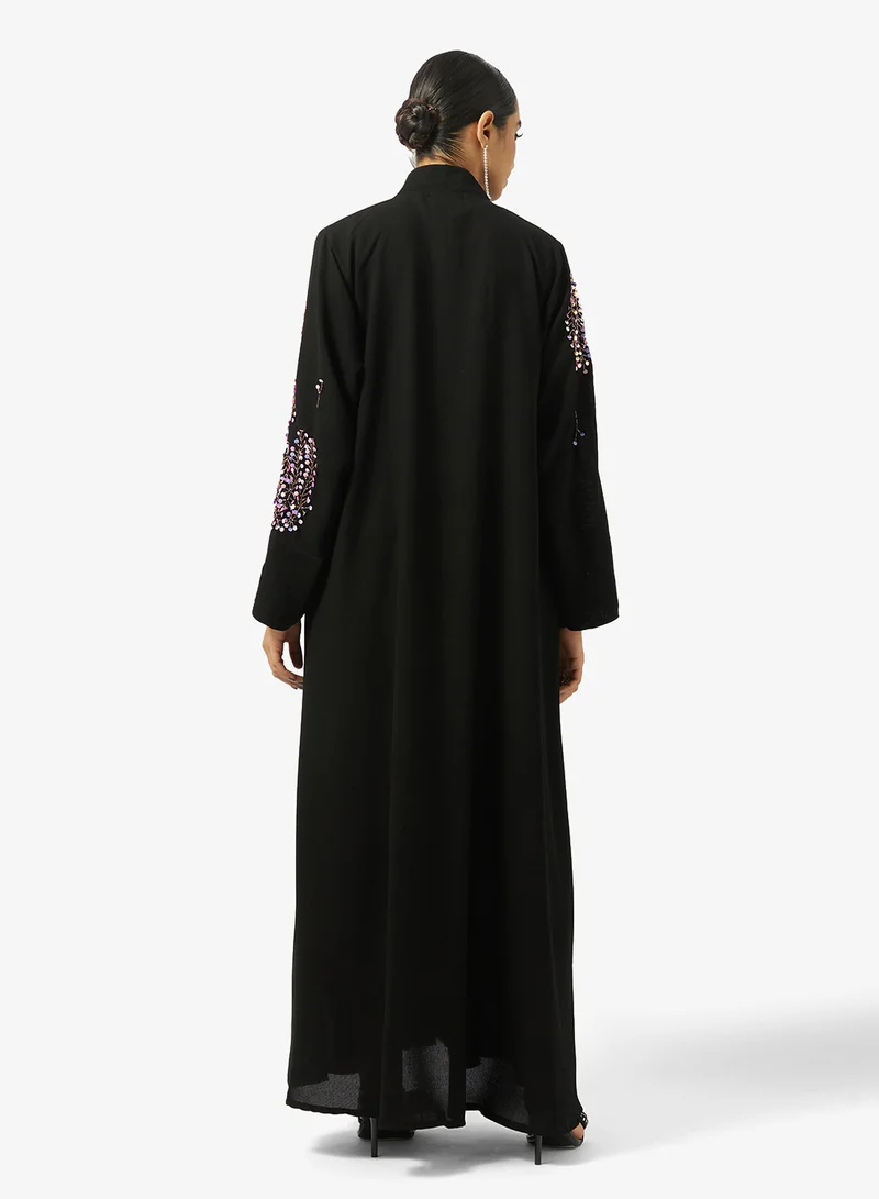 طقم عباية مزينة - أسود